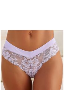 Lascana Damen String, Gr. 32, lila, Microtouch, Obermaterial: 86% Polyamid, 14% Elasthan, Unterhosen, aus floraler Spitze mit breitem Bund