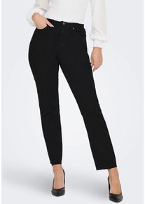 Only Damen Straight-Jeans "ONLEMILY HW STR CRP ANK RAW MAE034", schwarz, casual, Gr. 26, Abriebeffekte, Denim/Jeans, Obermaterial: 62% Baumwolle, 33%