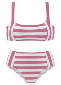 Venice Beach Damen Bustier-Bikini, rosa, Gr. 36, gestreift, Recycling-Polyester, Bikini-Sets, mit gewebten Streifen