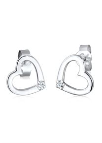 Elli DIAMONDS Damen Paar Ohrstecker "Ohrstecker Herz Diamant Weiß (0.03 ct) 925 Sterling Silber", OneSize, 0.03 ct P1 = bei 10-facher Vergrößerung