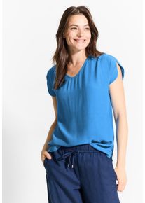 Cecil Damen Kurzarmbluse, blau, casual, Gr. L, unifarben, Web, Obermaterial: 100% Viskose, Blusen, mit Schlitzen