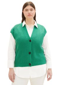 Tom Tailor PLUS Damen Pullunder, grün, casual, Gr. 48, unifarben, Strick, Obermaterial: 60% Baumwolle, 40% Polyacryl, Pullover, mit V-Ausschnitt