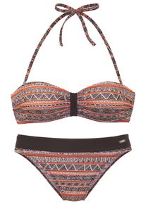 Buffalo Damen Bandeau-Bikini, braun, Gr. 38, bedruckt, gestreift, Xtra Life LYCRA, Bikini-Sets, Mit trendigem Streifendruck