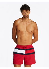 Herren Badeshorts "MEDIUM DRAWSTRING", rot, casual, Gr. L, Tommy Hilfiger Swimwear, unifarben mit Farbeinsatz, Polyamid, Badehosen, mit großem Logo