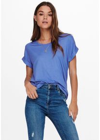 Only Damen T-Shirt "ONLMOSTER S/S O-NECK TOP NOOS JRS", blau, casual, Gr. XL, unifarben, Jersey, Obermaterial: 75% Viskose, 20% Polyester, 5%