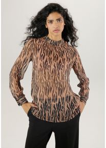 Damen Chiffonbluse, braun, sexy, Gr. 48, Aniston SELECTED, bedruckt, animal-print, Chiffon, Obermaterial: 100% Polyester, Blusen, transparent
