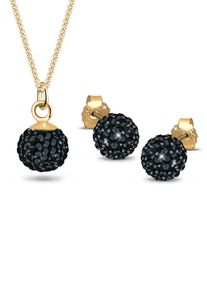 Elli Damen Schmuckset "Kristall Glas Schwarz 925 Sterling Silber vergoldet", OneSize,mit Stein, schwarz, Silber 925 (Sterlingsilber), Schmuck-Sets