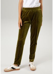 Aniston CASUAL Damen Schlupfhose, grün, modisch, Gr. 36, unifarben, glänzend, Samt, Obermaterial: 90% Polyester, 10% Elasthan, Hosen, aus edlem,