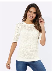 Classic Basics Damen Ajourpullover "Ajour-Pullover", beige, Gr. 52, gemustert, ethno, gestreift, 100% Polyacryl, Pullover