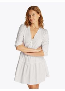 Tommy Jeans Damen Blusenkleid "TJW POPLIN TIERED MINI DRESS EXT", beige, casual, Gr. XS, unifarben, Web, Obermaterial: 100% Baumwolle, Kleider, mit