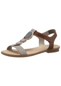 Rieker Damen Riemchensandale, Gr. 38, grau, Lederimitat, mehrfarbig, elegant, Schuhe, Sommerschuh, Sandalette, Blockabsatz, mit angesagtem