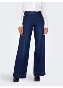 Only Damen High-waist-Jeans "ONLMADISON HW BUTTON WIDE DNM GEN533NOOS", blau, modisch, Gr. 25, unifarben, Denim/Jeans, Obermaterial: 90% Baumwolle,