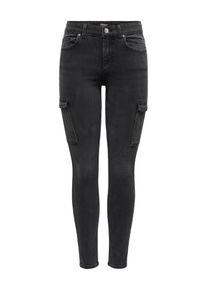Only Damen Skinny-fit-Jeans "ONLRUSH MID WAIST SK CARGO DNM", schwarz, modisch, Gr. S, unifarben, Denim/Jeans, Obermaterial: 92% Baumwolle, 6%