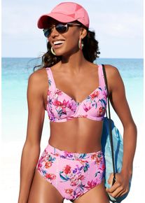 Sunseeker Damen Highwaist-Bikini-Hose "Modern", rosa, Gr. 36, bedruckt, floral, Polyamid, Badehosen, mit floralem Design