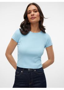 Véro Moda VERO MODA Damen Rundhalsshirt "VMCHLOE SS SHORT TOP JRS NOOS", blau, modisch, Gr. XL, unifarben, Feinripp, Obermaterial: 95% Baumwolle, 5% Elasthan,