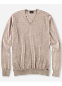 OLYMP Herren V-Ausschnitt-Pullover "OLYMP Strick Casual", beige, casual, Gr. M, Obermaterial: 100% Schurwolle, Pullover, klassischer Strickpullover