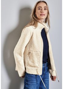 Street One Damen Jackenblazer, weiß, casual, Gr. 46, unifarben, Strukturmuster, Web, Obermaterial: 100% Polyester, Blazer, mit Shearling-Details