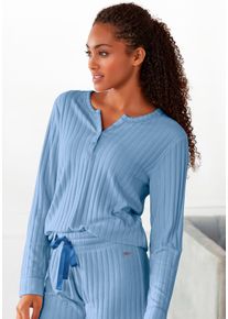 s.Oliver Damen Langarmshirt, Gr. 36, blau, Rippware, Obermaterial: 70% Polyester, 30% Viskose, unifarben, casual, Shirts