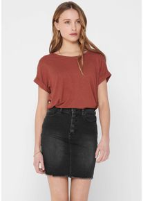 Only Damen T-Shirt "ONLMOSTER S/S O-NECK TOP NOOS JRS", braun, casual, Gr. M, unifarben, Jersey, Obermaterial: 75% Viskose, 20% Polyester, 5%
