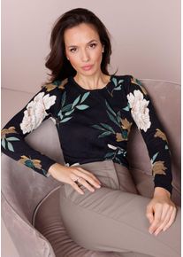 Damen Strickpullover "Woll-Mix-Pullover", blau, Gr. 38, CREATION L PREMIUM, geblümt, gemustert, mehrfarbig, 30% Polyacryl, 30% Polyamid, 30% Wolle,