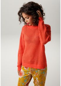 Aniston CASUAL Damen Strickpullover, orange, modisch, Gr. 42, unifarben, Strick, Obermaterial: 50% Baumwolle, 50% Polyacryl, Pullover, mit coolen