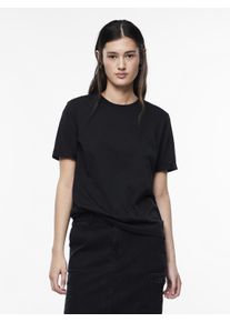 Pieces Damen Rundhalsshirt "PCRIA SS FOLD UP SOLID TEE NOOS BC", schwarz, casual, Gr. XS, unifarben, Single Jersey, Obermaterial: 100% Baumwolle,