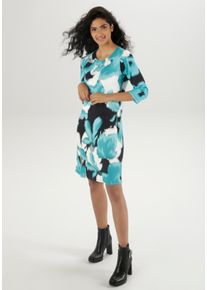 Damen Minikleid, blau, modisch, Gr. 44, Aniston SELECTED, bedruckt, Milano Rib, Obermaterial: 89% Viskose, 9% Polyester, 2% Elasthan, Kleider, mit
