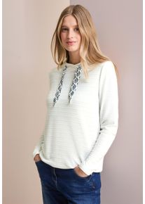 Cecil Damen Langarmshirt, weiß, casual, Gr. XL, Strukturmuster, Strick, Obermaterial: 64% Polyester, 35% Viskose, 1% Elasthan, Shirts, mit Struktur