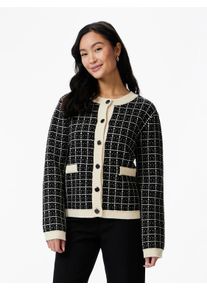 Y.A.S Damen Strickjacke "YASLIVIA LS SHORT KNIT CARDIGAN S. NOOS", schwarz, modisch, Gr. XL, gemustert, Strick, Obermaterial: 63% Polyacryl, 33%