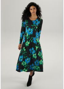 Damen Midikleid, bunt, modisch, Gr. 38, Aniston SELECTED, bedruckt, geblümt, Single Jersey, Obermaterial: 95% Viskose, 5% Elasthan, Kleider, mit
