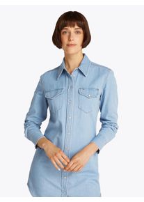 Tommy Jeans Damen Hemdblusenkleid "REGULAR SHIRT DRESS EXT", blau, casual, Gr. S, unifarben, Denim/Jeans, Obermaterial: 100% Baumwolle, Kleider, mit