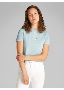 Damen T-Shirt "MONOLOGO BABY TEE", blau, casual, Gr. XXS, Calvin Klein Jeans, unifarben, Jersey, Obermaterial: 100% Baumwolle, Shirts, mit Logo