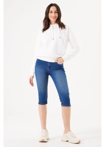 Garcia Damen Caprihose, blau, casual, Gr. 26, Denim/Jeans, Obermaterial: 74% Baumwolle, 25% Polyester, 1% Elasthan, Hosen, mit leichter Waschung