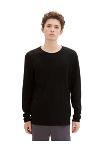 Herren Rundhalspullover, schwarz, casual, Gr. XXL, Tom Tailor Denim, unifarben, Strukturmuster, Strick, Obermaterial: 100% Baumwolle, Pullover, mit