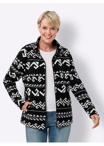 Classic Basics Damen Fleecejacke, schwarz, Gr. 44, bedruckt, gemustert, 100% Polyester, Jacken