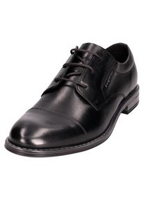 Bugatti Herren Schnürschuh, Gr. 42, schwarz, Leder, elegant, Schuhe, Blockabsatz, Abendschuh, Festtagsschuh, Businessschuh, Logoprägung