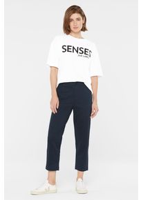 Damen Chinohose, blau, casual, Gr. L, SENSES.THE LABEL, unifarben, Material: 60% Polyester, 37% Viskose, 3% Elasthan, Hosen, mit verkürztem Bein