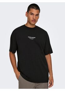 Only & Sons ONLY & SONS Herren Rundhalsshirt "ONSCURATED RLX PRINT SS TEE", schwarz, modisch, Gr. XXL, bedruckt, Jersey, Obermaterial: 100% Baumwolle, Shirts
