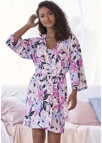 Lascana Damen Kimono, Gr. 36, rosa, Single-Jersey, gemustert, Hausmäntel, mit schönem Alloverdruck