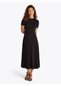 Tommy Hilfiger Damen Midikleid "MODERN F&F MIDI DRESS", schwarz, casual, Gr. XS, unifarben, Jersey, Obermaterial: 100% Baumwolle, Kleider, mit