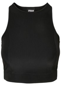 Urban Classics Damen Sport-BH "Urban Classics Damen Ladies Cropped Shiny Rib Top", Gr. L, schwarz, 86% Polyamid, 14% Elasthan, BHs