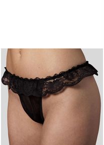 Damen String, Petite Fleur Gold, Gr. 32, schwarz, Spitze, Microfaser, Obermaterial: 90% Polyamid, 10% Elasthan, Unterhosen, mit Spitze