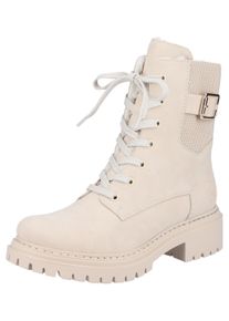 Rieker Damen Winterstiefelette, Gr. 42, beige, Textil, Lederimitat, elegant, Schuhe, Schnürstiefelette, Schnürboots, Profilsohle mit Stretch am Schaft