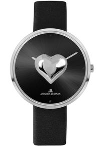 Jacques Lemans Damen Quarzuhr "Design Collection", schwarz, Armbanduhren, Armbanduhr, Damenuhr, gehärtetes Crystexglas, Lederarmband