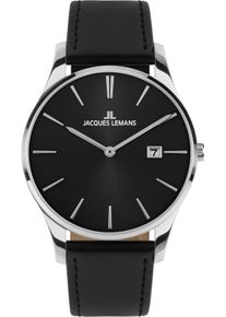 Jacques Lemans Damen Quarzuhr "London, 1-2122A", schwarz, Armbanduhren, Armbanduhr, Damenuhr, Herrenuhr, Datum, Lederarmband