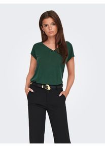 Only Damen V-Shirt "ONLFREE S/S MODAL V-NEC TOP BOX JRS NOOS", grün, casual, Gr. S, unifarben, Jersey, Obermaterial: 70% Modal, 30% Polyester, Shirts