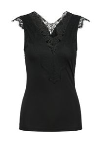 Pieces Damen Spitzentop "PCILU SL TOP NOOS", schwarz, feminin, Gr. M, unifarben, Jersey, Obermaterial: 85% Polyamid, 15% Elasthan, Tops