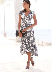 Lascana Damen Sommerkleid, schwarz-weiß, feminin, Gr. 46, bedruckt, Jersey, Obermaterial: 95% Viskose, 5% Elasthan, Kleider, mit Zipfelsaum und