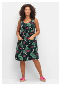 sheego Damen Sommerkleid "Große Größen", schwarz, feminin, Gr. 56, gemustert, Obermaterial: 95% Viskose, 5% Elasthan, Kleider, in leicht