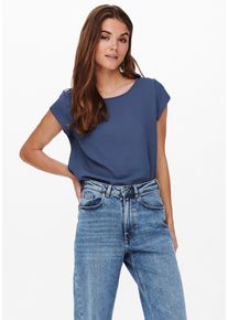 Only Damen Kurzarmbluse "ONLVIC S/S SOLID TOP NOOS PTM", blau, modisch, Gr. 34, unifarben, Web, Obermaterial: 97% Polyester, 3% Elasthan, Blusen